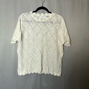Women's VTG United States Sweaters Crochet Knit White Cottagecore USA Size M
